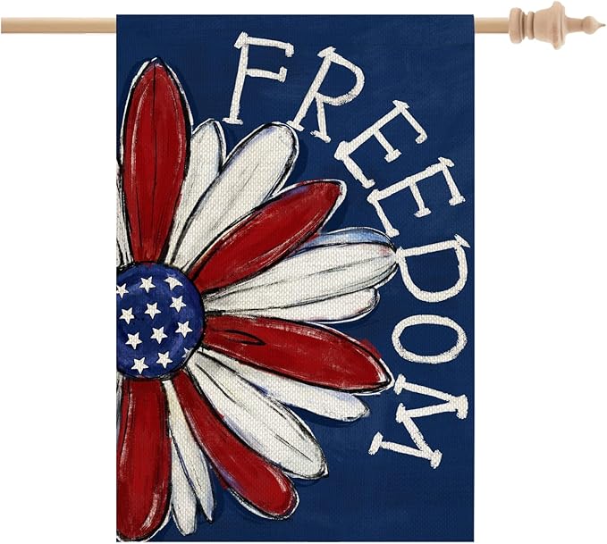 CROWNED BEAUTY 4th of July Patriotic Daisy House Flag Large 28x40 Inch Double Sided Freedom for Independence Day Outside Yard Decor
