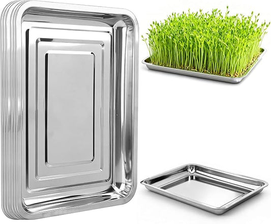 10-Pack 16 Inch Stainless Steel Growing Trays, Heavy-Duty Metal Sprouting Tray for Plants, Stainless Steel Plant Germination Trays for Hydroponics, Transplanting (Silver)