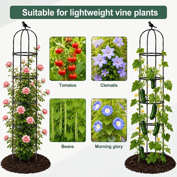 OTOSUNNY 2 Pack Garden Obelisk Trellis for Climbing Plants Outdoor, 6.3 ft Tall Metal Garden Trellis for Roses Clematis Cucumber Vines, Plant Support Tower for Pots Patio Yard, Black