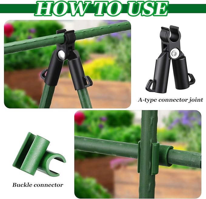 50 Pieces Adjustable Plant Trellis Connector Clip Plastic Connector Stakes Garden Plastic A-Type Connecting Joint Buckle Clip for Gardening Metal Steel Plant Supports (11 mm)