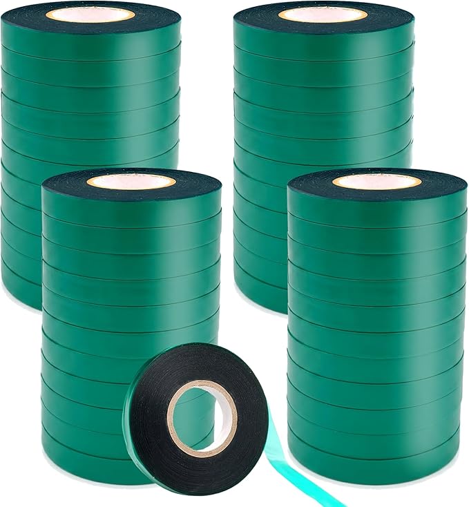 48 Rolls 150 Feet Stretch Tie Tape 0.5 Inch Garden Tie Tape Thick Plant Ribbon Garden Green Vinyl Stake for Indoor Outdoor Patio Plant Use