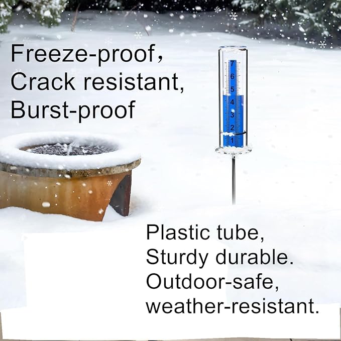 2pcs 7in Large Rain Gauge Outdoor Replacement Tube Cylinder Clear Plastic | Freeze Proof crack Weather Resistant, Big Numbers in tenths Accurate Easy to Read, Safe for Child pet Yard Garden, sturdy