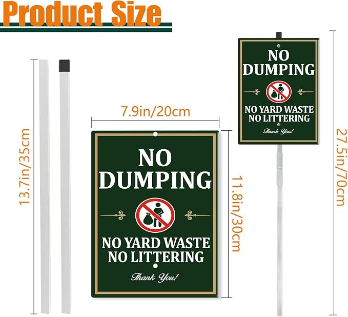 No Dumping Yard Sign With Stakes No Littering No Yard Waste Private Property Reflective Aluminum Yard Signs Rust Free For Lawn Garden Neighborhood (8x12) IN