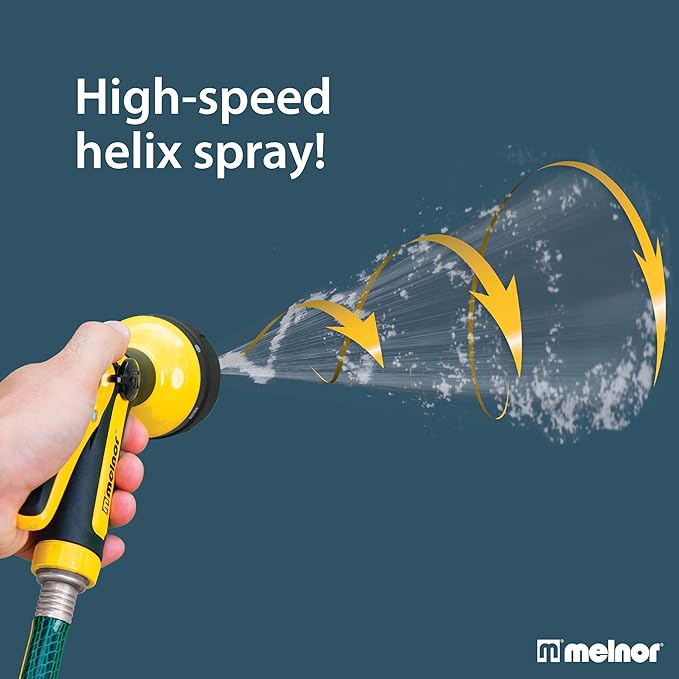 Melnor 65112-AMZ 6-Pattern Vortex Water Hose Sprayer Nozzle, QuickConnect Product Adapter, Black, Yellow, Slip Resistant Outdoor Hose Nozzle Sprayer for Watering Plants, Lawn, Car Washing, Patio, Pet