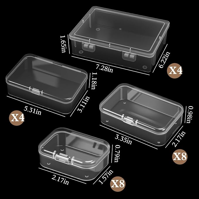 24 Packs Small Clear Plastic Beads Storage Containers Box with Hinged Lid for Storage of Small Items, Crafts, Jewelry, Hardware(Multiple Sizes)