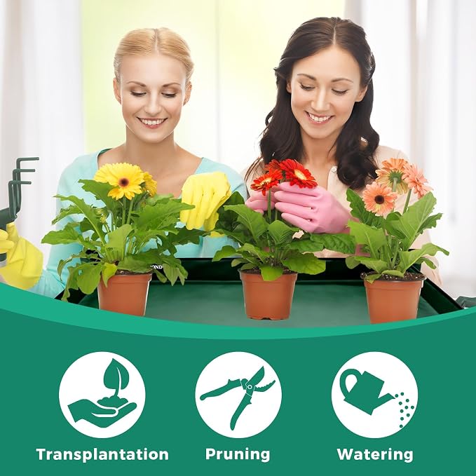 Plant Transplanting Mat - Thickened Waterproof Potting Mat, Succulent Gardening Mat, Portable Repotting Mat for Mess Control, Indoor Outdoor Use, PVC-Green, 39.5"x59"