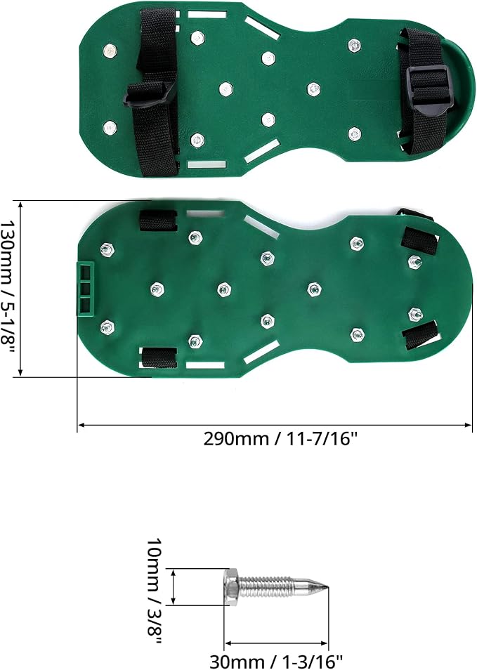QWORK Lawn Aerator Shoes, Soil Aeration Shoe Pair with Spikes and Adjustable Straps and Heavy Duty Buckles One Size Fits All, 1 Pack Green