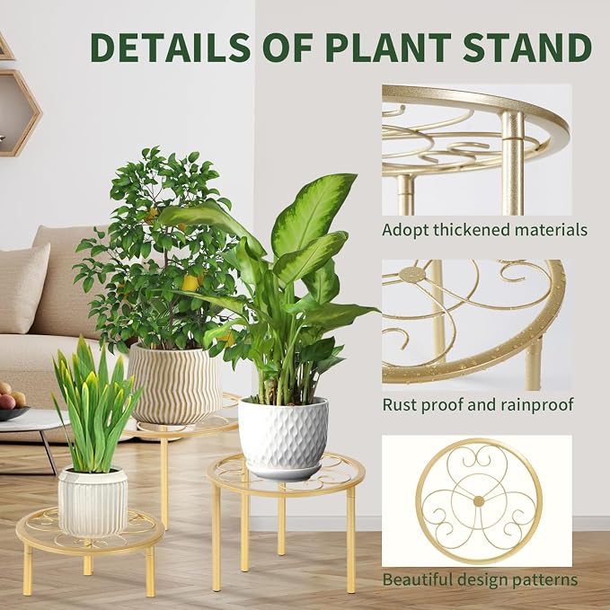 5 Pack Metal Plant Stands,Heavy Duty Potted Holder for Flower Pot, Rustproof Iron Plant Risers, Suitable for Indoor and Outdoor Decoration ,Garden Container Round Supports Rack for Planter