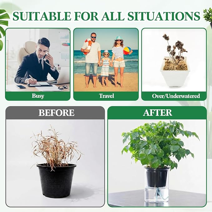 60 Pack Self Watering Spikes for Indoor Outdoor Plants, Automatic Plant Watering Stakes with 32.8ft Capillary Wick Rope, DIY Vacation Waterer for Potted Plant Seedling Garden Pot (Small)