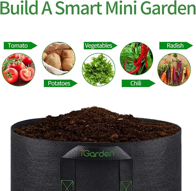 iGarden Grow Bags Tall, 3 Gallon Grow Pots 6 Pack with Handles, Heavy Duty 280G Thickened Nonwoven Fabric Plant Bag for Vegetables