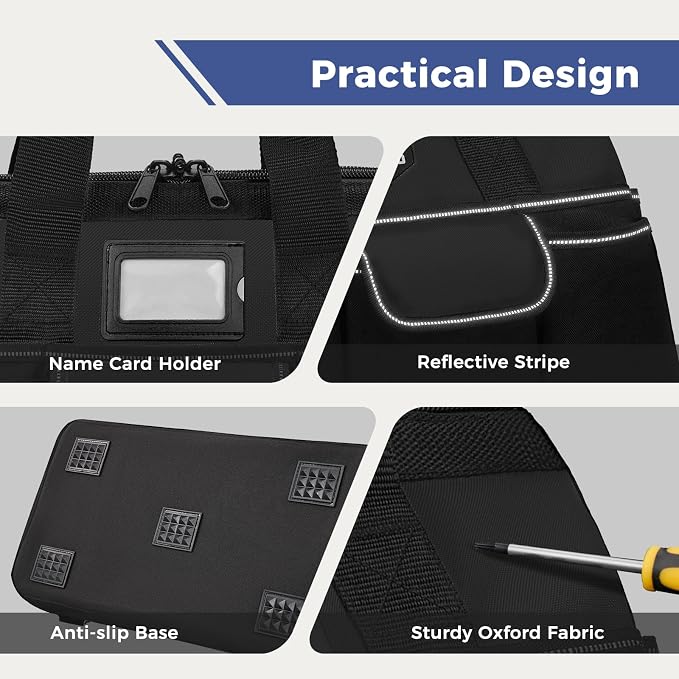 16-Inch Heavy Duty Tool Bag, 22 Pockets Empty Tool Box Organizer Storage, Soft Tote Toolbox Organization Portable Handle Carrying Work Toolbag, Father Day Gifts Men Electrician Mechanic, Black