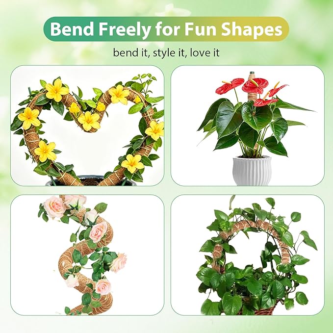 2 Pack Bendable Moss Pole, 48" DIY Shape Monstera Plant Support for Climbing Indoor Plants, Coco Coir Plant Support Stake for Monstera, Pothos, Philodendron & Indoor Potted Vines