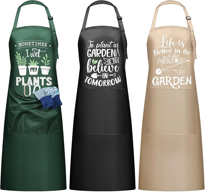 3 Pcs Funny Gardening Aprons for Women Waterproof Garden Apron with Pockets Floral Aprons for Gardener Plant Lover Gifts for Mom Grandma Wife Birthday Housewarming