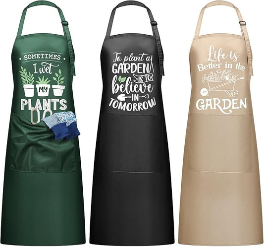 3 Pcs Funny Gardening Aprons for Women Waterproof Garden Apron with Pockets Floral Aprons for Gardener Plant Lover Gifts for Mom Grandma Wife Birthday Housewarming