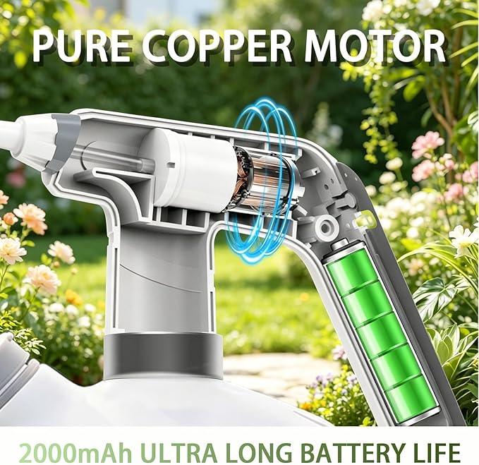 Electric Spray Bottle, 0.5 Gallon Battery Powered Plant Mister with Extended Wand, 2000mAh USB Rechargeable Automatic Garden Sprayer, Adjustable Spout Continuous Water Sprayer for Indoor Houseplants