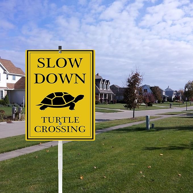 Turtle Crossing Sign With Stakes Slow Down Sign For Neighborhoods Reflective Rustproof Aluminium Yard Garden Stake Caution Sign Farm Lawn Walkway Decorations Animal Signs 8X12 IN