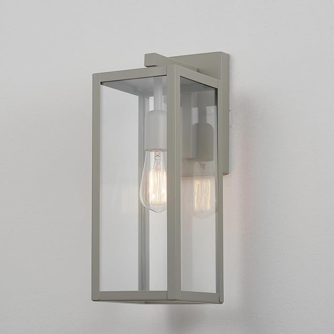 Globe Electric 44838 Bowery 1-Light Outdoor Indoor Wall Sconce, Matte Gray, Clear Glass Shade