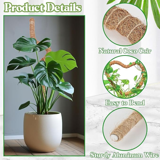 Moss Pole Monstera Plant Support 2 Pack 28 Inch Bendable Moss Pole for Monstera Plants Indoor Handmade Coco Coir Pole Plant Sticks Support Stakes for Potted Plants Philodendron to Grow Upwards