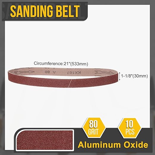 1-1/8 x 21 Inch Sanding Belt, 10 Pcs 80 Grit Knife Sharpener Belts Work Sharpening for Belt Sander Knife Carving Tool Metal Working