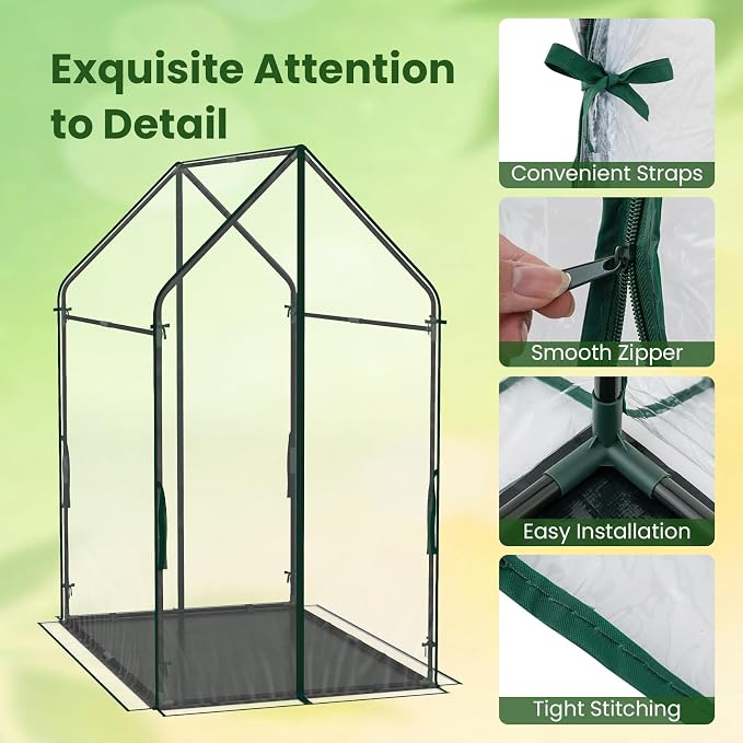 Giantex Mini Greenhouse, Outdoor Portable Green House with Sturdy Metal Frame, Ground Stakes & Wind Ropes, Clear Tent Small Greenhouse for Indoor Outdoor Plants (54"x36"x67")