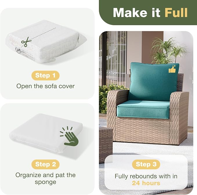 Aoxun Replacement Cushions for Outdoor Furniture, 4-Piece Outdoor Cushions for Patio Furniture, Deep Seat, Waterproof & Fade Resistant Couch Cushion for 4-Seat Patio Conversation Sets, Sky Blue