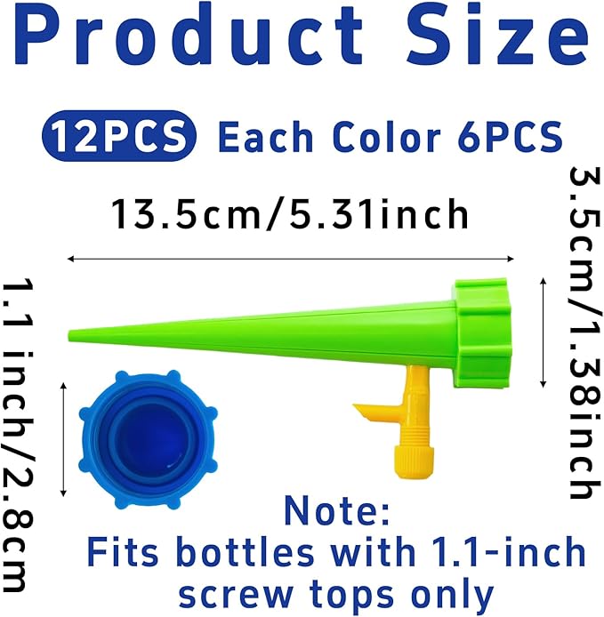 12PCS Self Plant Watering Spikes Device, Adjustable Flow Self Watering Spikes, Automatic Plant Irrigation System with Flow Control Valve for Indoor Outdoor Garden Vacation Plant Care