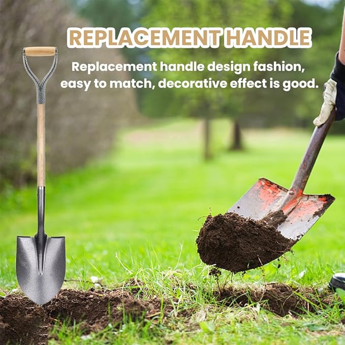 Shovel D Grip Handle,Metal Shovel Replacement Handle with Wooden Grip Reusable Spade Handles for Digging Garden Raking Tools Snow Scoop 32mm Inner Diamete(Silver)(Silver)