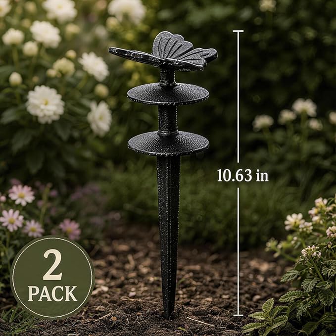 2 Pack 10.63 Inch Butterfly Shaped Cast Iron Garden Stakes Solid Yard Decor Hose Guides for Garden Stable Hose Holders for Outside Lawn Flower Bed Layout