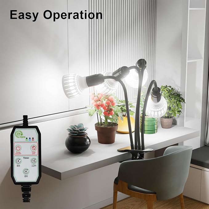GooingTop Grow Light,24W (160Watts Equiv) 5000K White Full Spectrum LED Growing Lamp Clip on Desk for Indoor Plants,Bulbs Replaceable & Non-dimmable (Black, 320W)