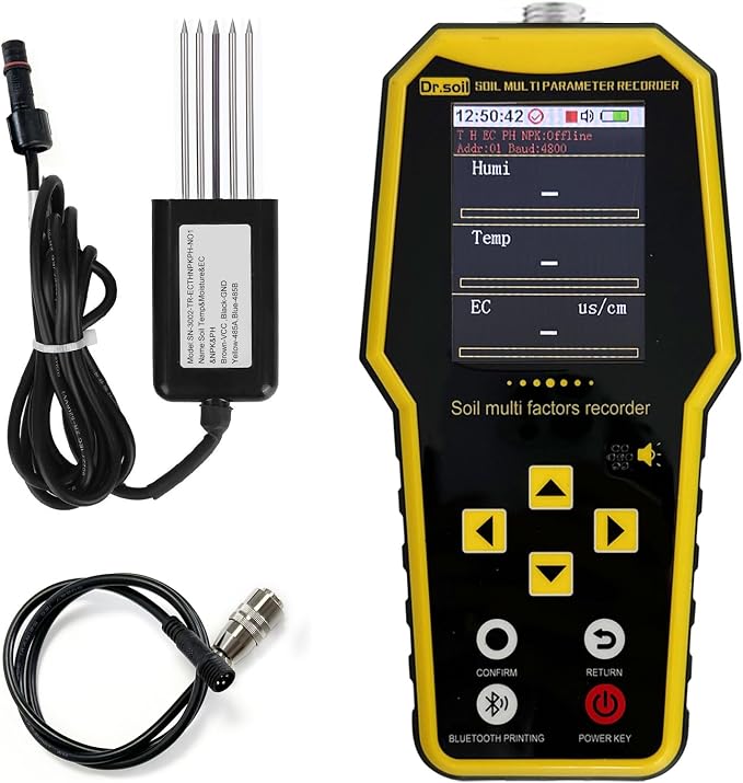 7 in 1 Soil Tester, Nitrogen Phosphorus Potassium NPK Tester, Handheld Soil PH Meter Kit, Temperature, Conductivity, Moisture, EC Meter for Petrochemical, Agriculture