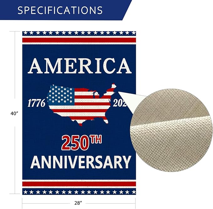 250 Anniversary Usa Garden Flags for Outside, 250 Anniversary USA Flag 1776-2026 Yard Sign 4th of July Decorations Patriotic Freedom Banner Double-Sided Waterproof Flag House Flag 28x40 Inch 250 Year American Flag