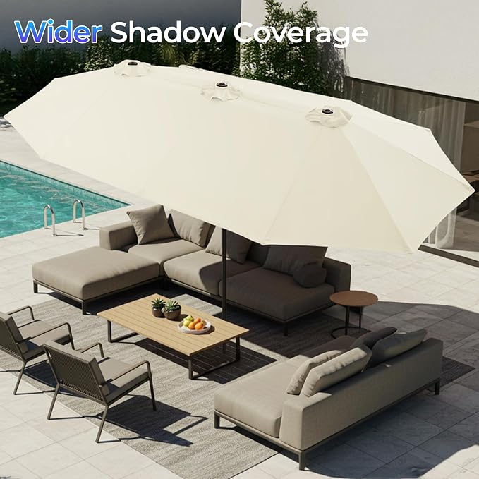 SUPERJARE 13FT Outdoor Umbrella for Patio, Double sided Pool Umbrellas with Fade Resistant Canopy, Large Table Umbrella for Deck, Market, Backyard - Cream White