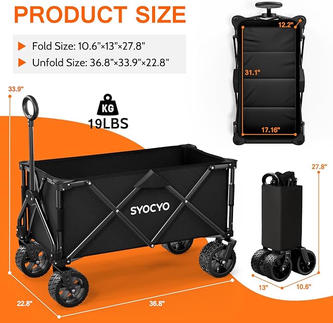 Beach Wagon 420LBS – Heavy Duty Wagons Carts Foldable, Collapsible Wagon with Big Wheels for Sand & Cup Holders for Camping Garden Sports Grocery
