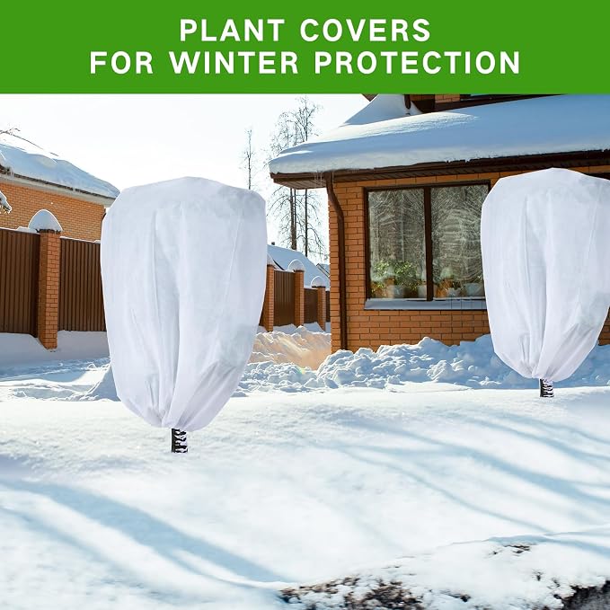 Garutom 2-Pack Plant Covers Freeze Protection 42" x 45" 2.2 oz, Frost Cloth Plants Jacket Drawstring Tree Cover for Outdoor Plants, Shrub Potted Plants Winter