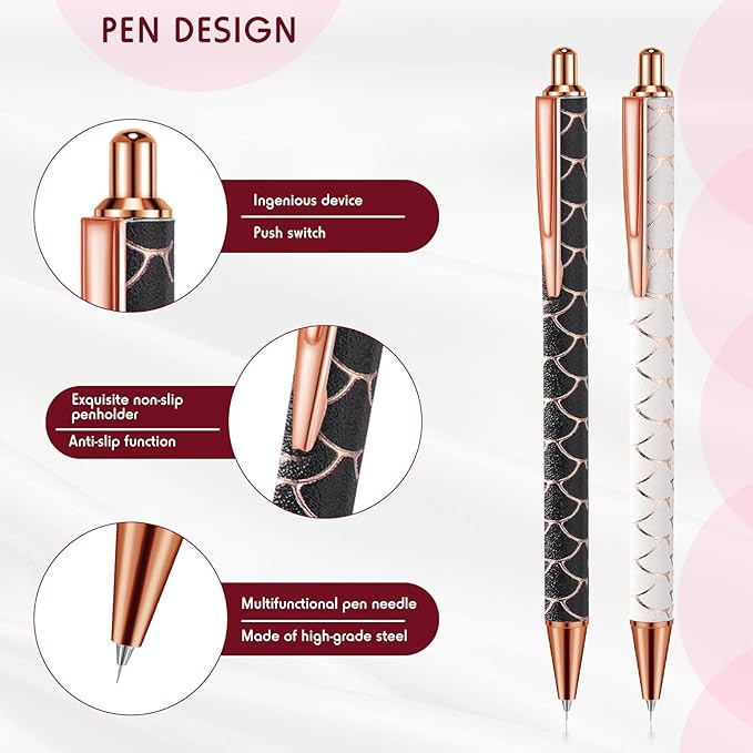 Epakh 2 Pieces Weeding Pen Vinyl Pen Pin Weeding Tool Fine Point Glitter Metal Vinyl Air Release or Car Puncturing Installation Retractable Craft Tool for DIY(Black, White)