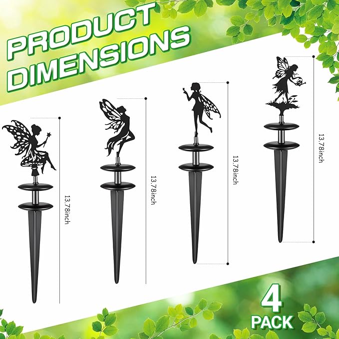Zonon 4 Packs Metal Garden Hose Guide Stakes 13.8 Inch Heavy Duty Cast Iron Hose Holder Spike with Decorative Flower Fairy Rust Resistant Guides for Garden Lawn Yard Farm Outside Plant Protection