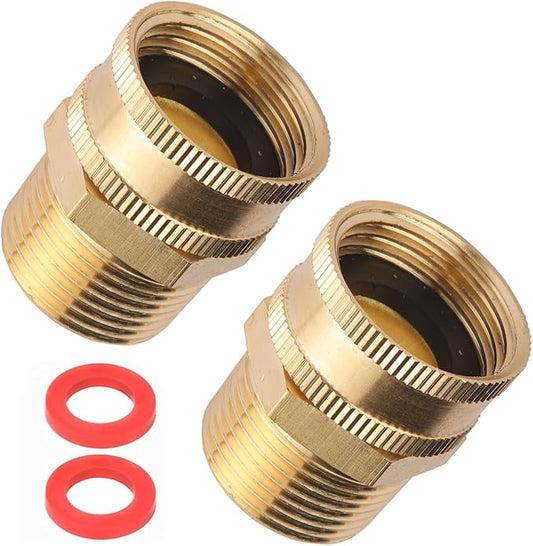 2 Pack Garden Hose Adapter,3/4" NPT X 3/4" GHT Connector with Dual Swivel, Brass Garden Hose Convert Adapter Fitting, with Extra 2 Washers