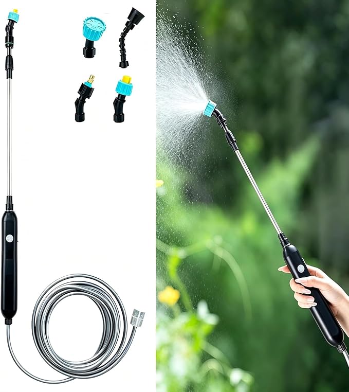 Rechargeable Cordless Pump Sprayer, Electric Watering Wand with 32.8FT Hose 6 Spray Modes Telescopic Wand, Battery Powered Sprayer for Garden Lawn Indoor Outdoor Plant Fertilizer Weed Cleaning