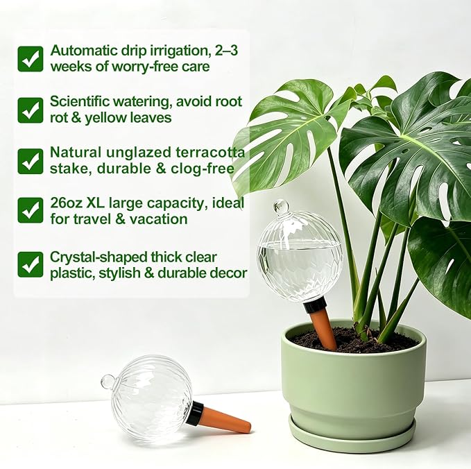 26oz Extra Large Self Watering Globes, Plant Watering Globes, Water Globes, Plant Water Bulbs, Watering Bulbs for Indoor Outdoor Potted Plants, Water Plants While Away 2-Pack