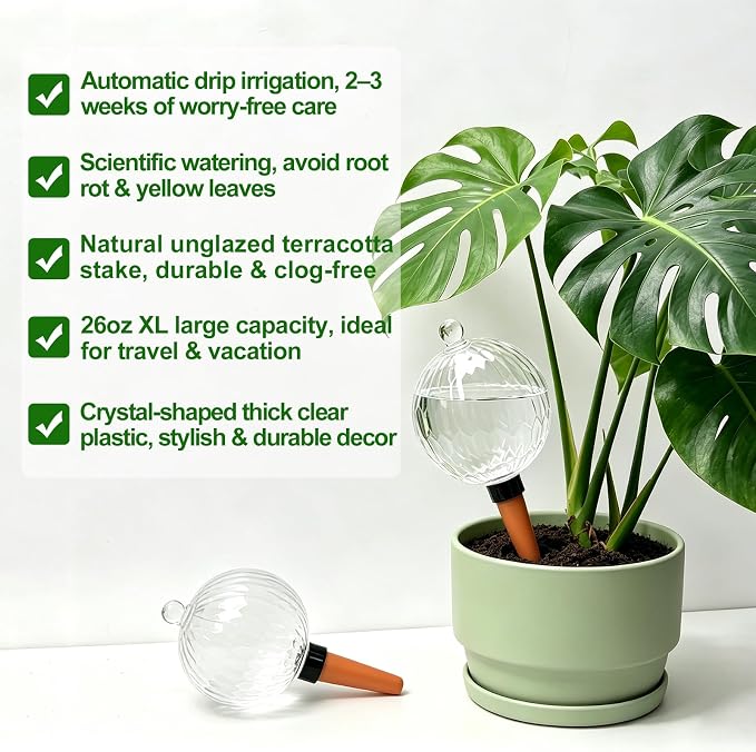 26oz Extra Large Plant Watering Globes, Self Watering Bulbs and Water Globes for Indoor Outdoor Potted Plants, Vacation Watering While Away 4-Pack