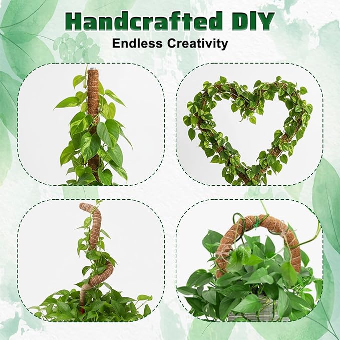 4 Pcs Bendable Moss Pole for Monstera Plant Support, 24” Natural Handmade Coir Pole Stick for Climbing Plants Indoor Plant Stakes Real Moss Poles for Potted Plants to Grow Upwards