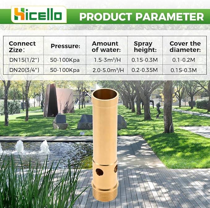 4 PCS Brass Bubbling Fountain Nozzle G1/2 Female & G3/4 Male Thread, Sparkling Water Spray Head for Ponds, Gardens, Fountains Bring Beautiful 0.6-1FT Columnar Water Cluster Shape Visual Effect