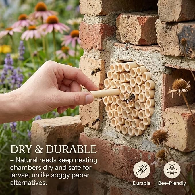 100PCS Mason Bee Tubes, Phragmite Reed Bee Tubes, Honeycomb Reed Tubes Bees House Nest for The Garden Pollinator House Gardening Gifts