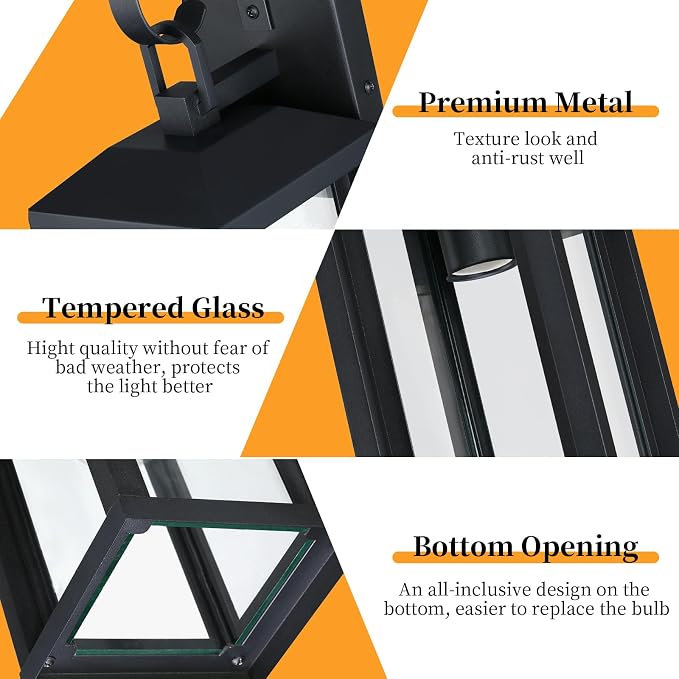 Large Outdoor Wall Light Fixtures 2-Pack, Anti-Rust Porch Lights with Clear Glass, 17" Modern Farmhouse Black Exterior Lighting Fixtures, Waterproof Outside Sconce Coach Lights for Garage House