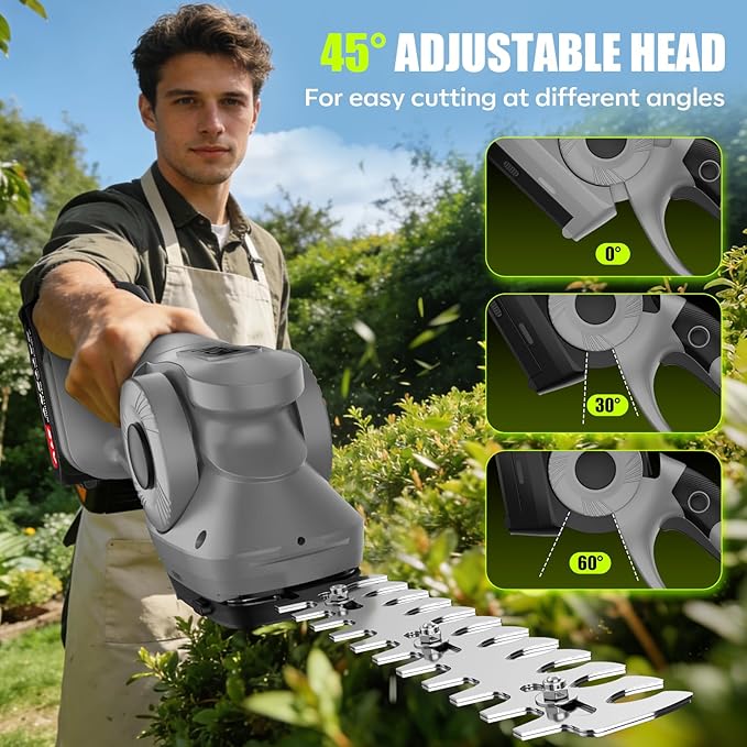 2-in-1 600W Cordless Hedge Trimmer, 21V Battery Operated Trimmer for Bush & Grass, Lightweight Garden Trimmer for Home Use