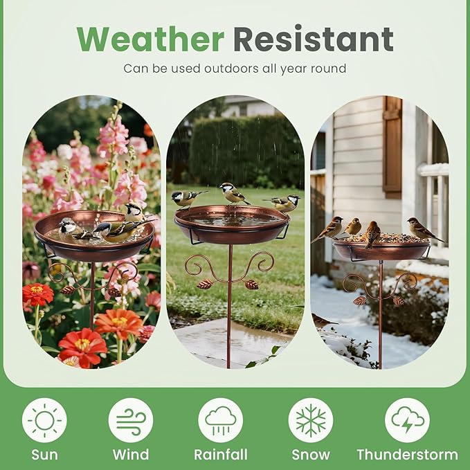 Ieuan 35.4" Tall Metal Bird Bath for Outdoors with 2.2" Deep and 12'' Dia Bowl, Removable, Easy - Clean, Vintage Freestanding Birdbaths & Birdfeeder for Garden Yard Lawn Decor, Glod
