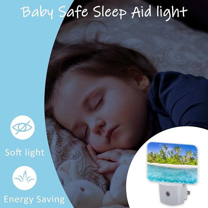 Night Light Subtropical Isle Plug-in Wall LED Night Lamp with Dusk-to-Dawn Smart Sensor Lamp for Adult Bedroom Living Room Hallway Kitchen