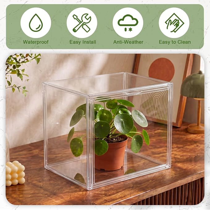 Novabright Mini Greenhouse Indoor, Clear Portable Tabletop Green House with Magnetic Door for Seed Starting, Plant Grow Warmer and Home Gardening Display (14.1 x 10.6 x 9 Inch)