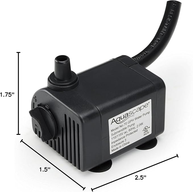 Aquascape Submersible 70 GPH Water Pump for Fountains, Waterfalls, Ponds, Aquariums, Filters, 91023