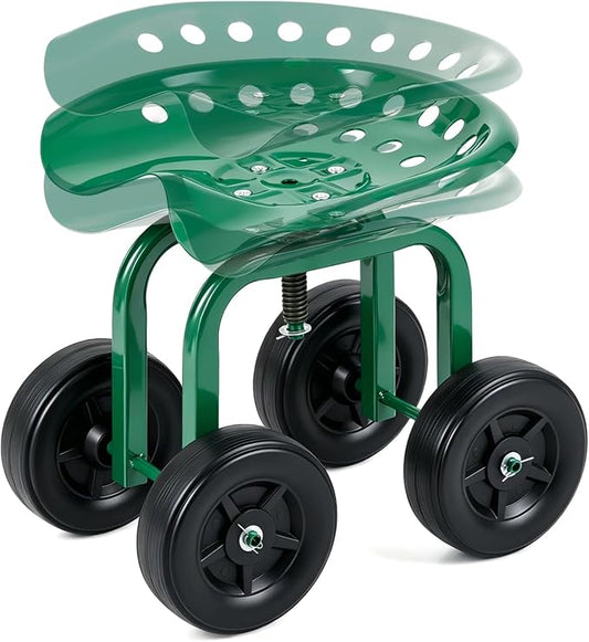 Rolling Garden Seat, Garden Cart with 360° Swivel Work Seat & Adjustable Height, Heavy Duty Garden Seat with Wheels for Lawn Yard Patio Greenhouse Planting Cleaning (Green)